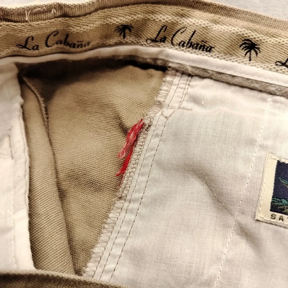 VTG La Cabana Pants Mens 38x28 Tan Cargo Casual Linen Blend Flat Front